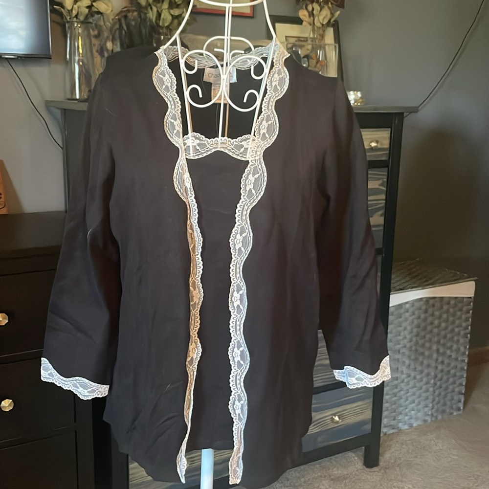 Cardigan & matching tank top with lace trim